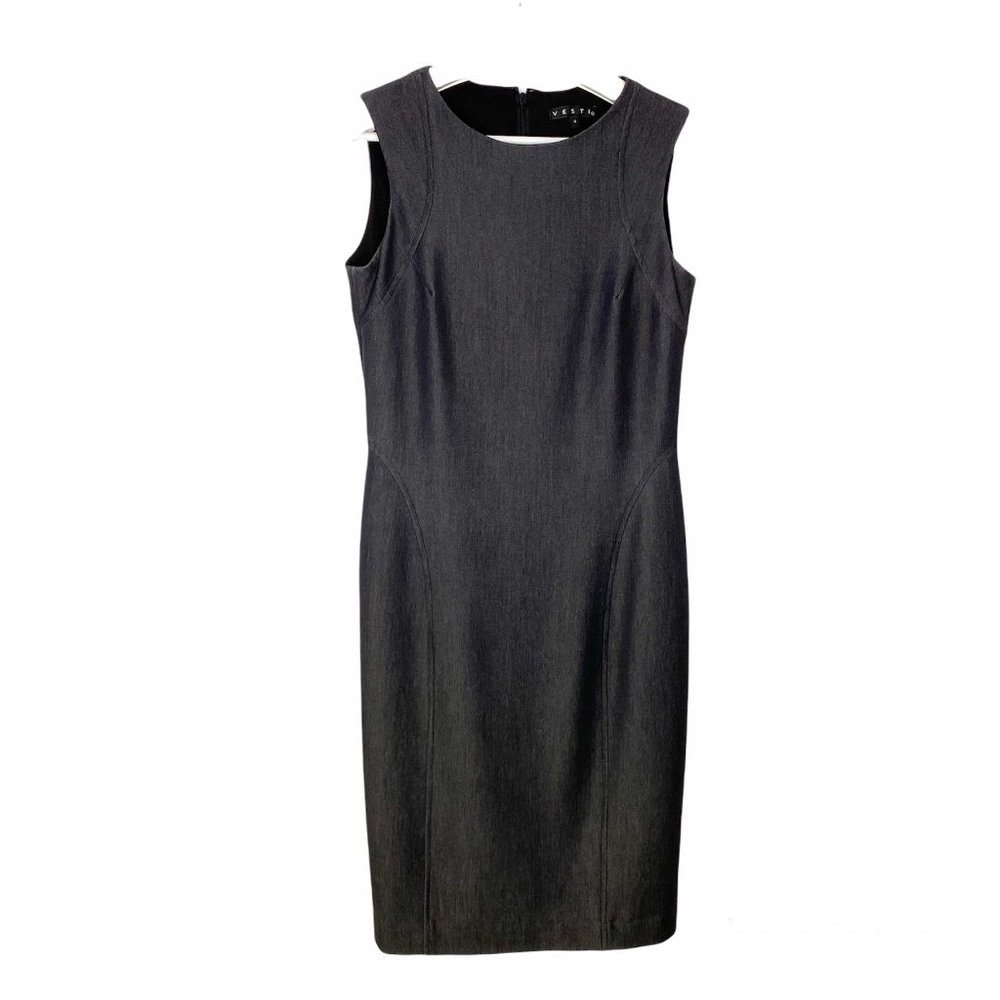 VESTI Black Stretch Denim Sleeveless Sheath Dress 4